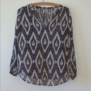 J. Crew Dark Blue and Cream Patterned Blouse
